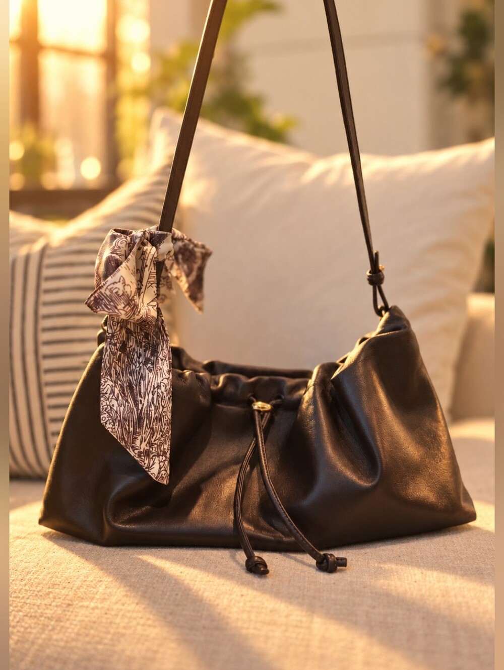 🌟 Cuyana Dia Lambskin Bag in Plum - Drawstring Shoulder Bag - Picture 2 of 15